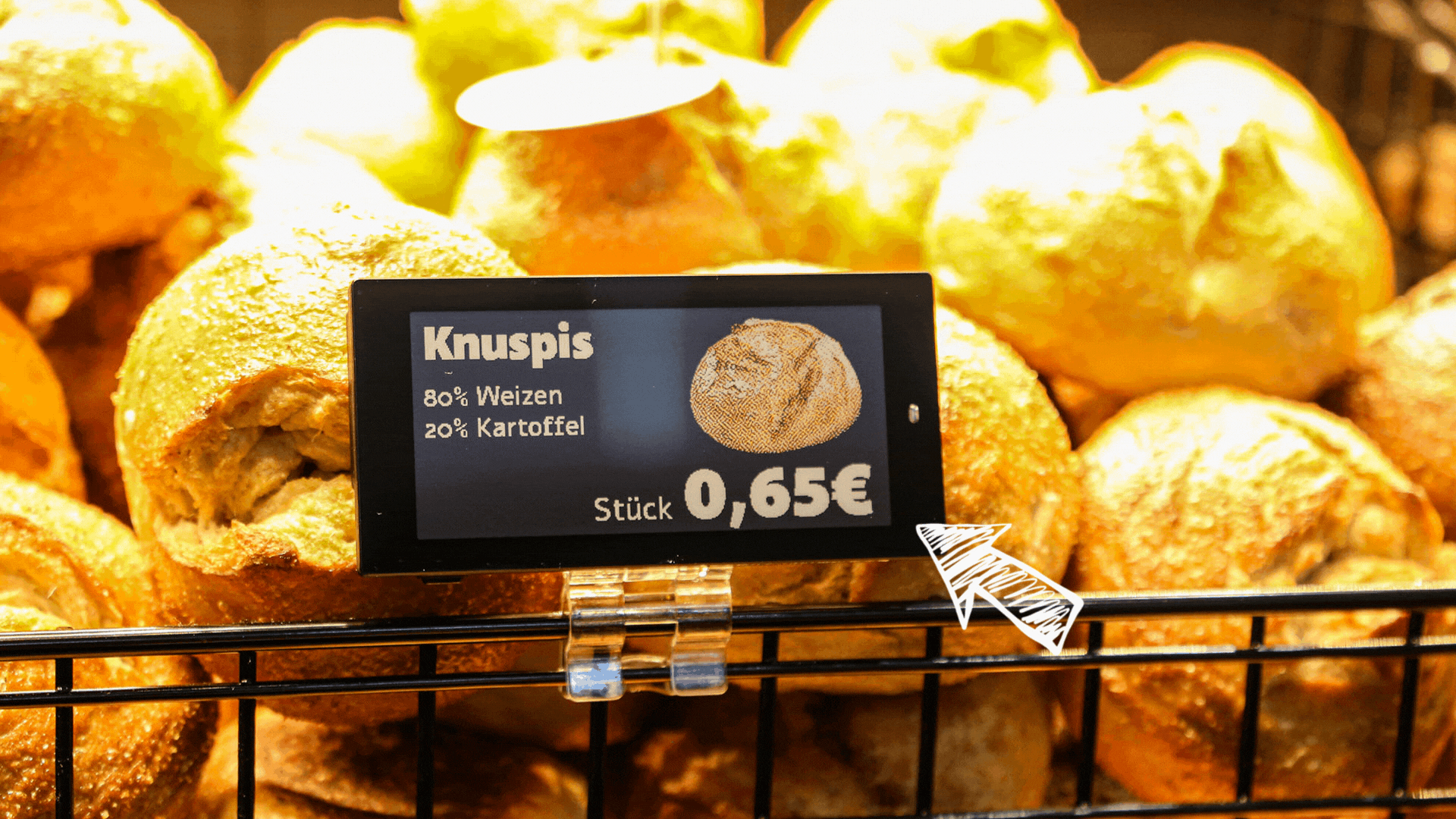 Shop-IQ Digitale Preisschilder in einer Bäckerei im Einsatz.